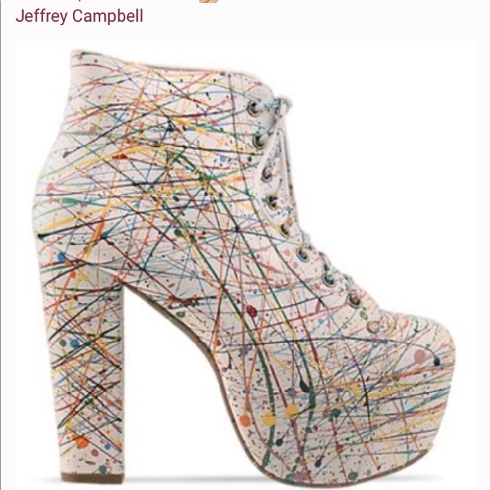 Jeffrey Campbell White Multicolor Paint-Splatter Platform Ankle Booties